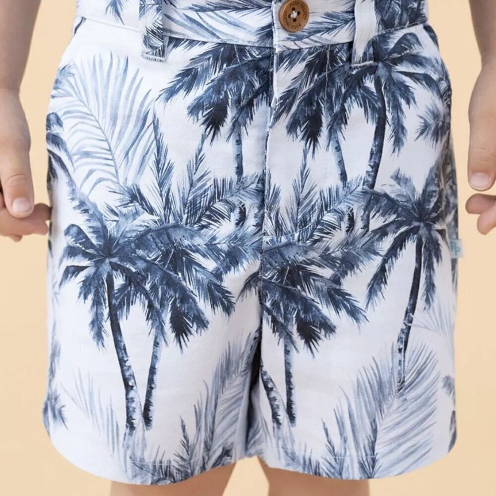 Posh Peanut Boy's Kid's Russell Blue Palm Trees Shorts -‎ Size 5T
